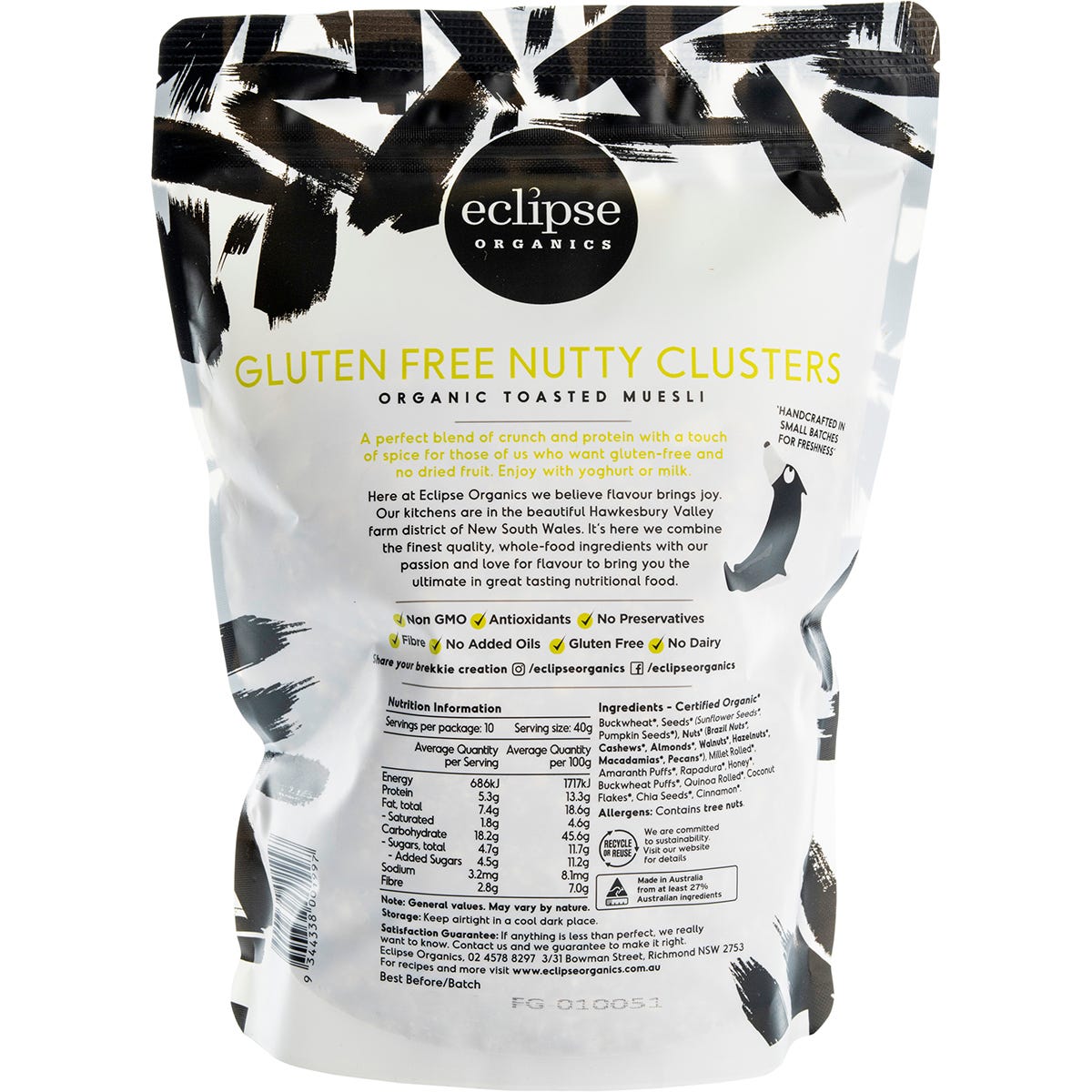 Eclipse Organics Organic Muesli Gluten Free Nutty Clusters 400g