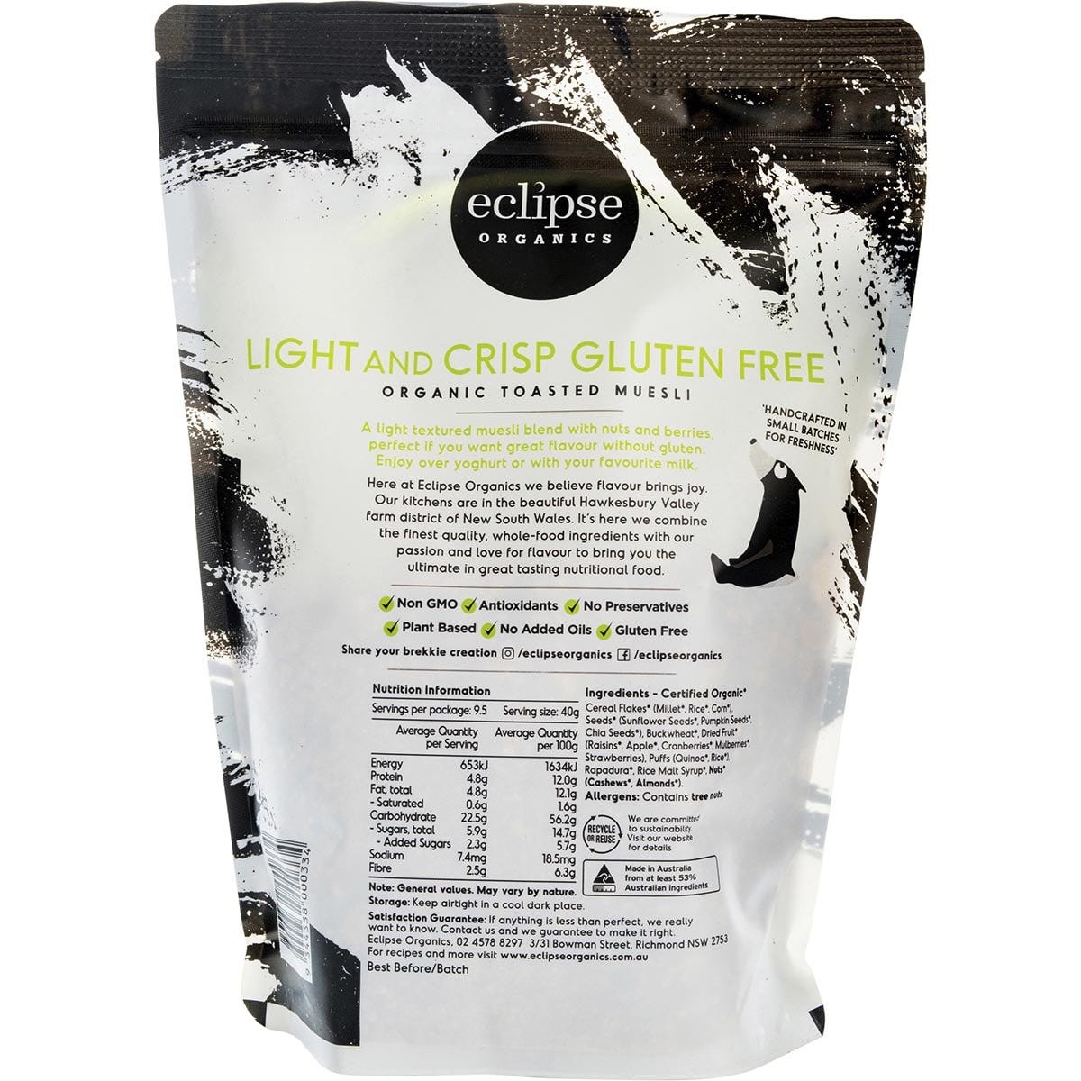 Eclipse Organics Organic Muesli Gluten Free Light and Crisp 380g