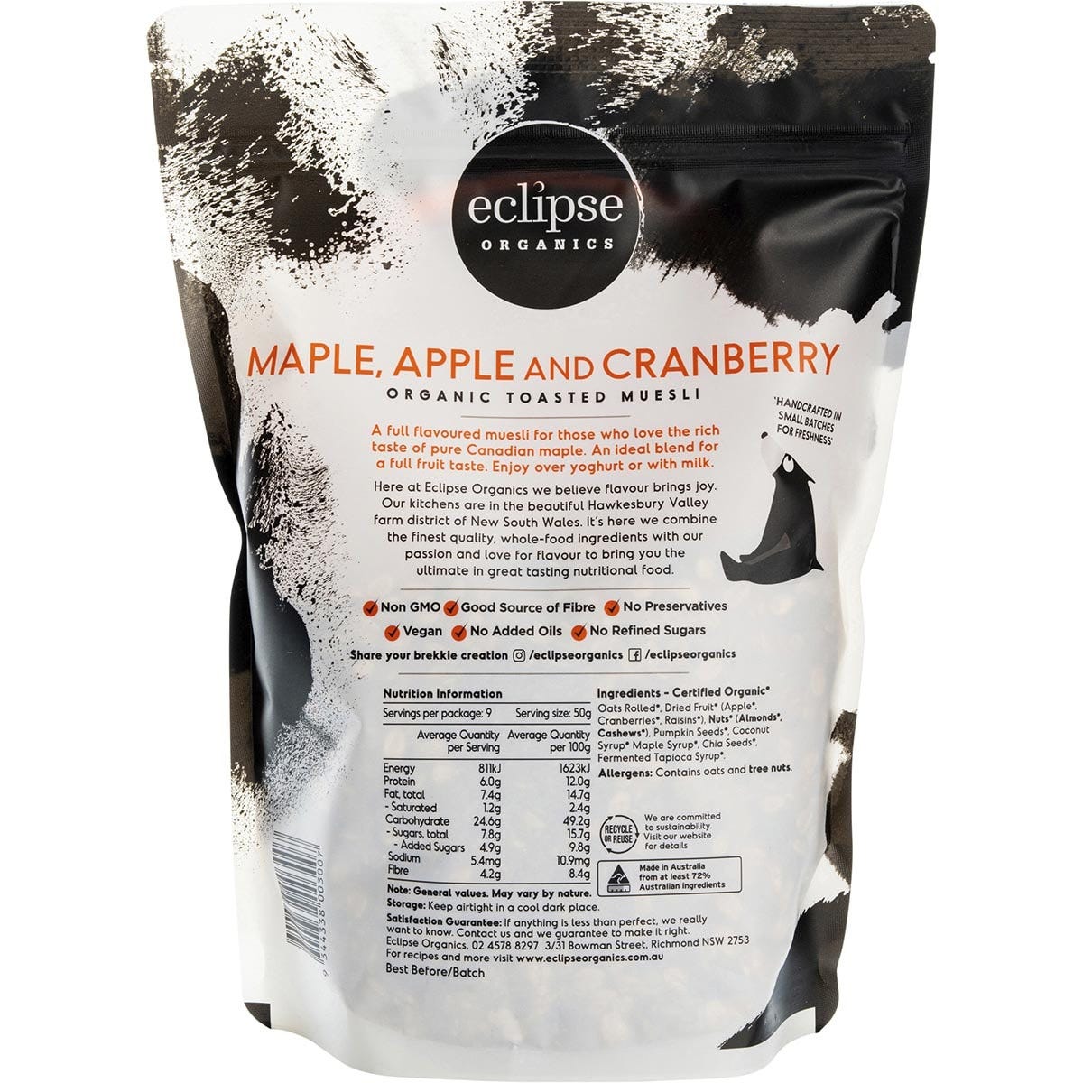 Eclipse Organics Organic Muesli Maple, Apple & Cranberry 450g