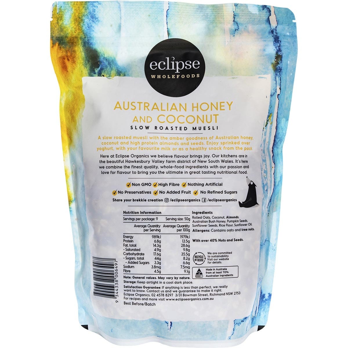 Eclipse Wholefoods Slow Roasted Muesli Australian Honey & Coconut 450g