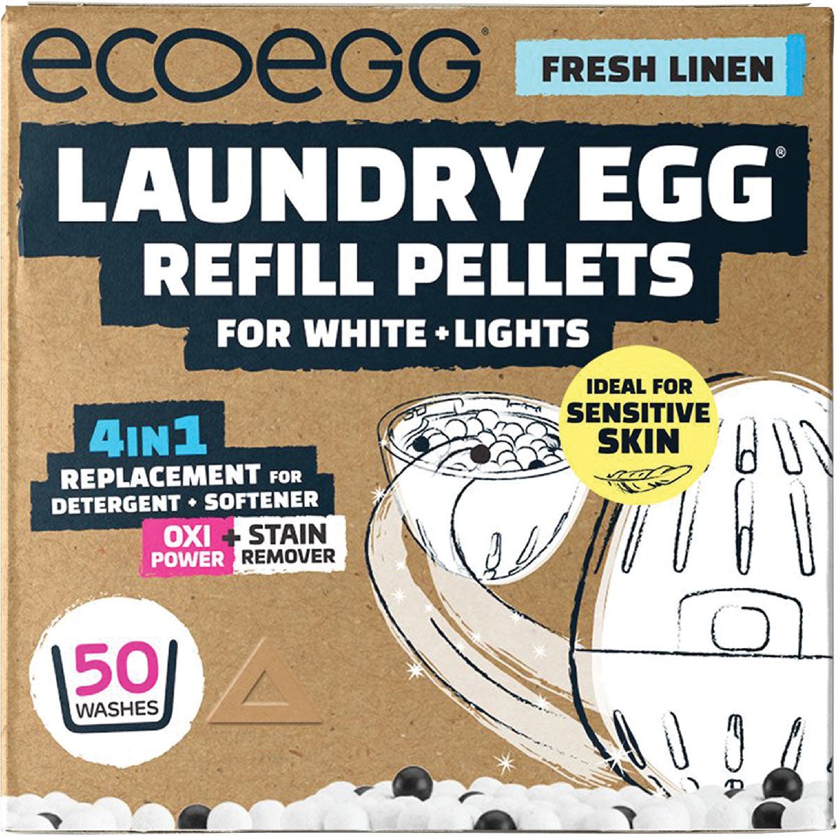 Ecoegg Laundry Egg Refill Pellets 50 Washes Fresh Linen White+Light