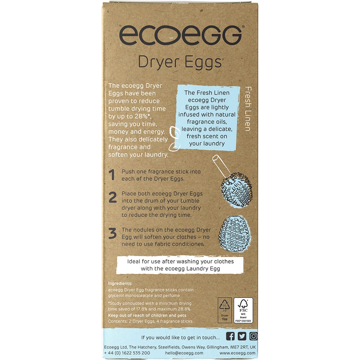 Ecoegg Dryer Eggs + Fragrance Sticks Fresh Linen 2pk