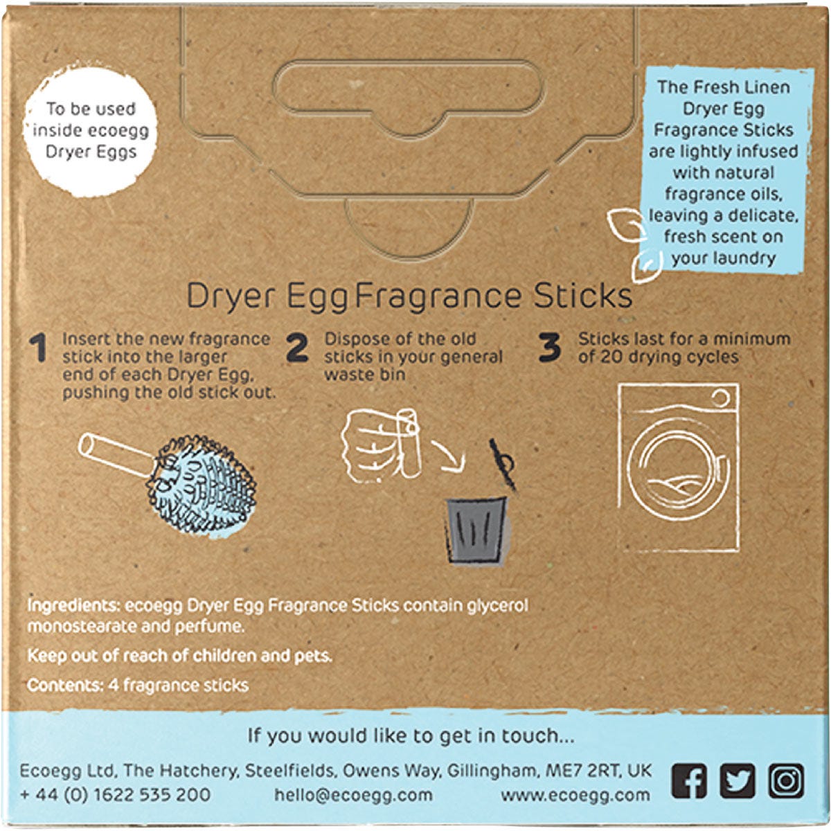 Ecoegg Dryer Eggs Fragrance Sticks Refill Fresh Linen 4pk