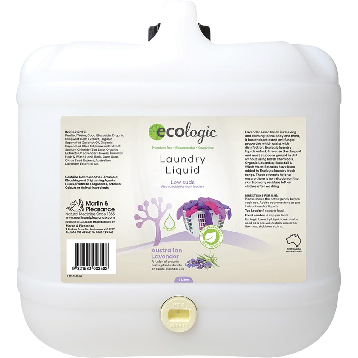 Ecologic Laundry Liquid (Bulk) Australian Lavender 15L