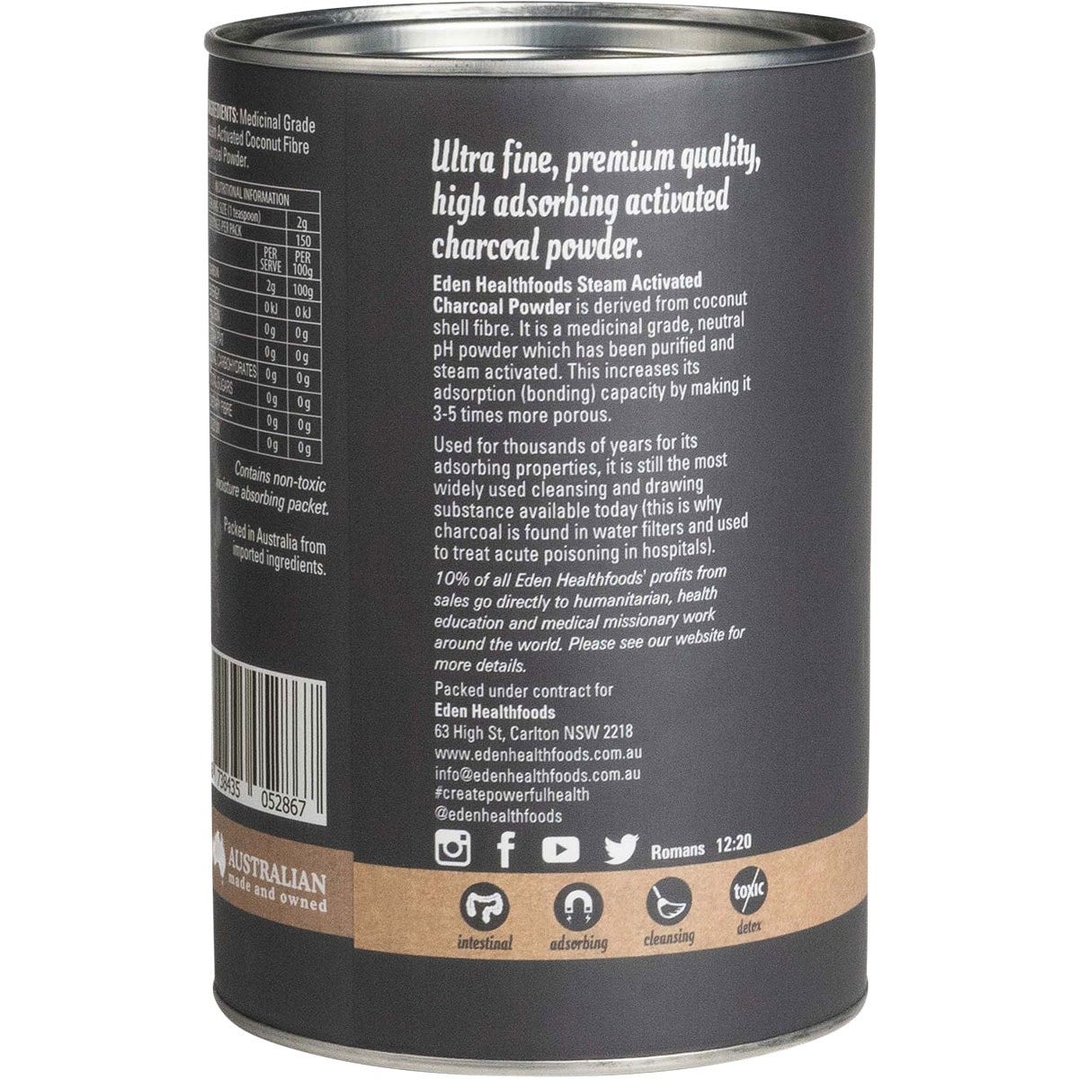 Eden Healthfoods Activated Charcoal Steam Activated Charcoal Powder 30 ...