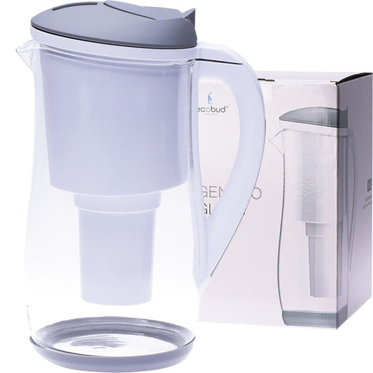 Ecobud Gentoo Glass Water Filter Jug Grey & White 1.5L