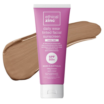 Ethical Zinc Daily Wear Tinted Facial Sunscreen Dark Tint SPF 50+ 100g