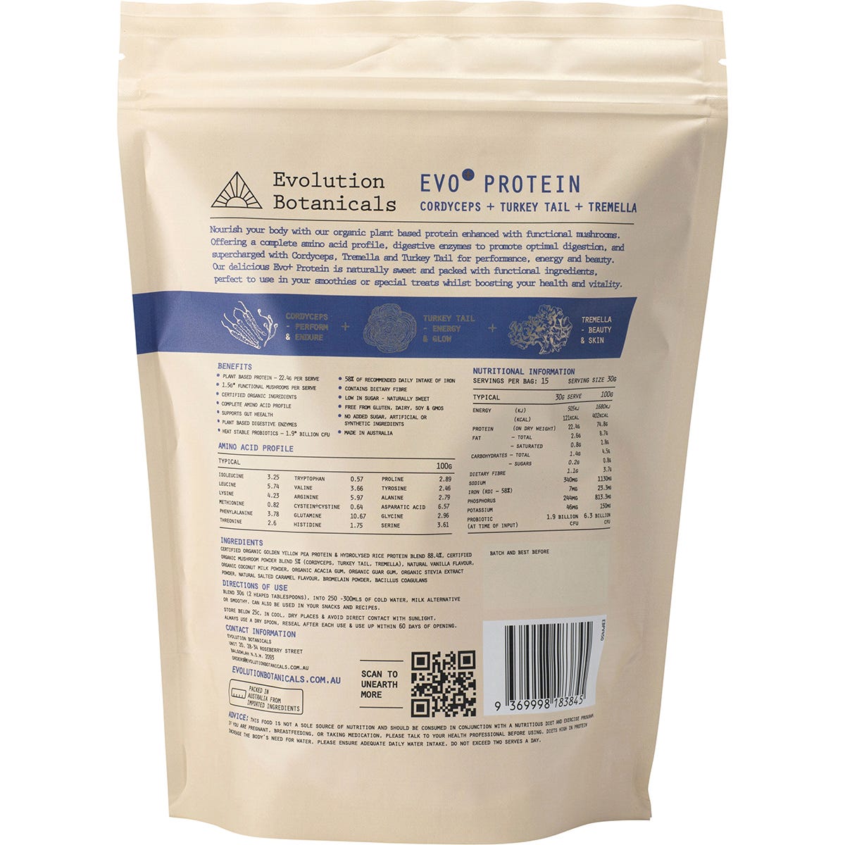 Evolution Botanicals EVO Protein Creamy Vanilla 450g