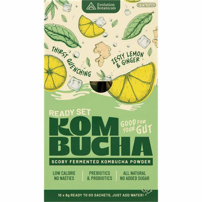 Evolution Botanicals Ready Set Kombucha Zesty Lemon & Ginger Sachets 10pk