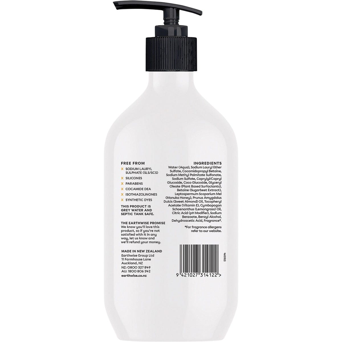 Earthwise Nourish Hand Wash Lemongrass & Manuka Honey 450ml