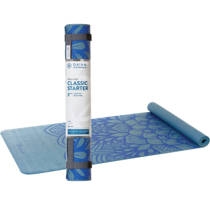 Gaiam Yoga Mat Classic Starter 3mm Blue Flower 61cm x 173cm