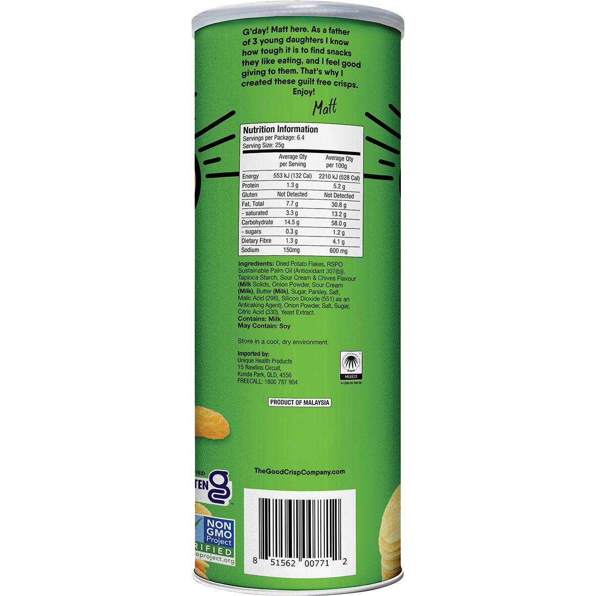 The Good Crisp Company Potato Crisps Sour Cream & Chives 8x160g