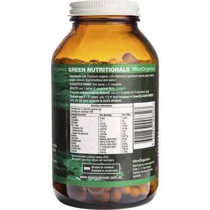 Green Nutritionals Green Calcium Vegan Capsules 600mg 240 Caps