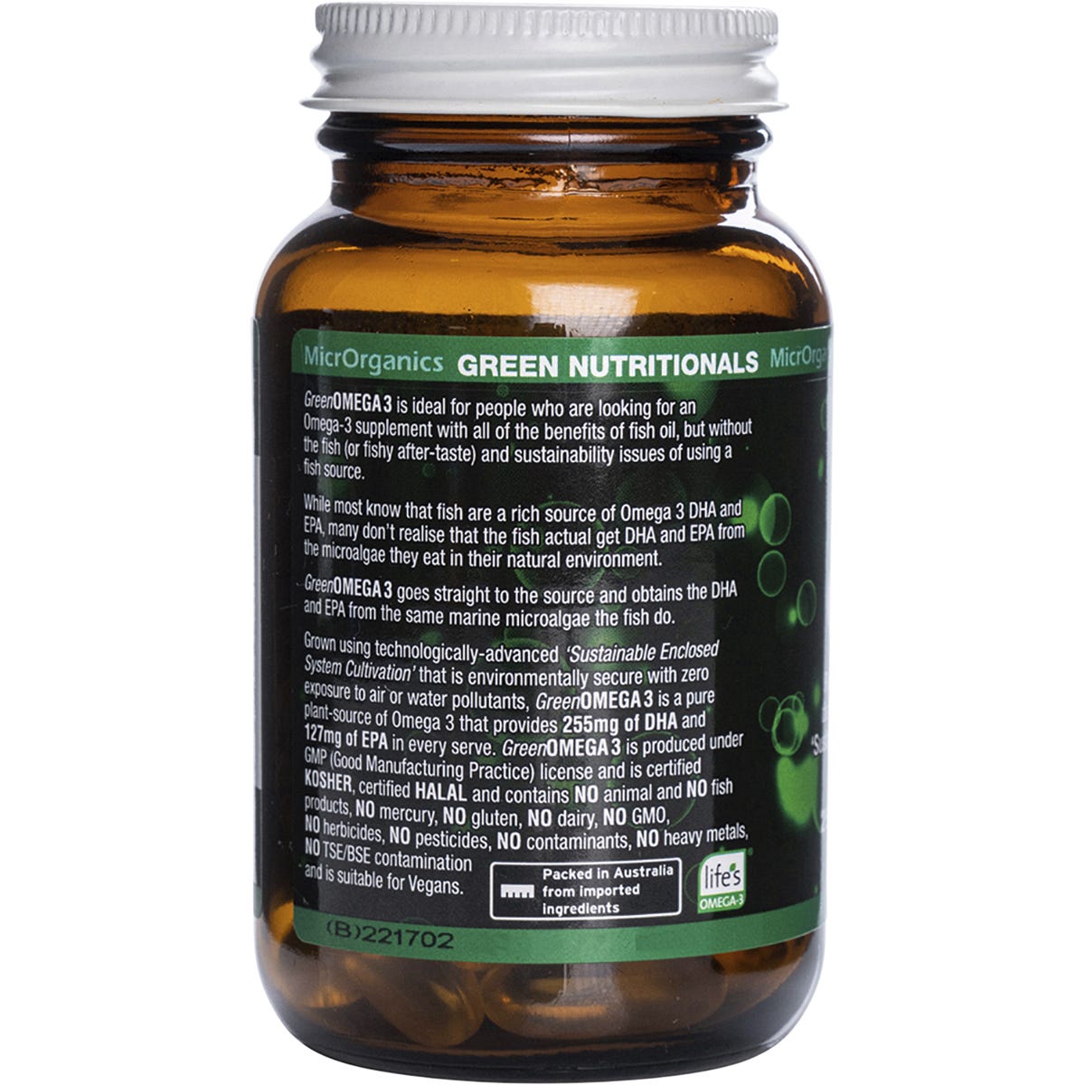 Green Nutritionals Green Omega3 Vegan Capsules 255mg + 127mg 30 Caps