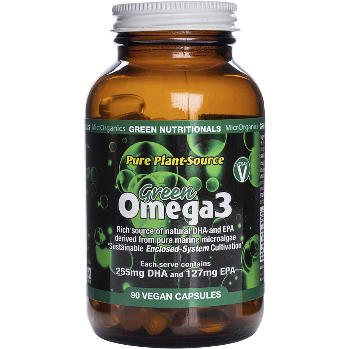 Green Nutritionals Green Omega3 Vegan Capsules 255mgDHA + 127mgEPA 90 Caps