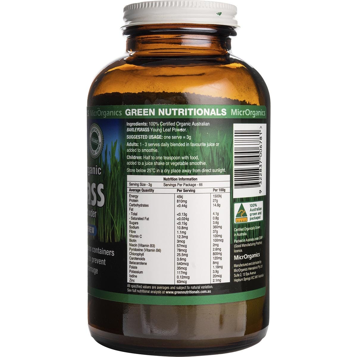 Green Nutritionals Barleygrass 100% Australian Organic 200g