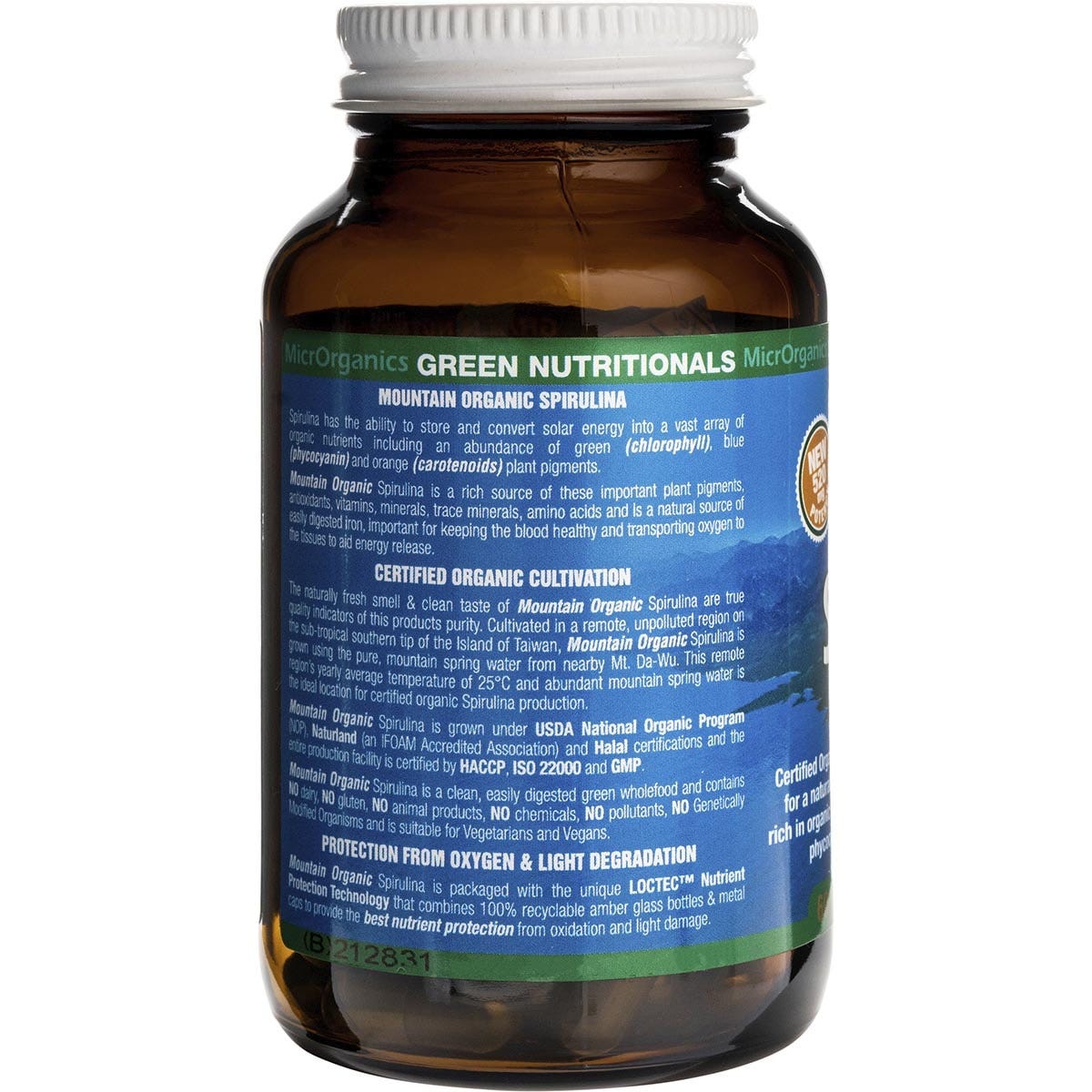 Green Nutritionals Mountain Organic Spirulina Vegan Capsules 520mg 60 Caps