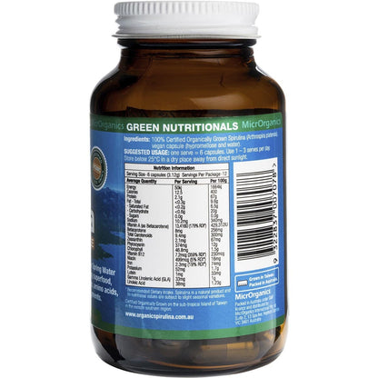 Green Nutritionals Mountain Organic Spirulina Vegan Capsules 520mg 60 Caps