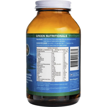 Green Nutritionals Mountain Organic Spirulina Vegan Capsules 520mg 180 Caps