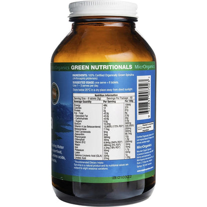 Green Nutritionals Mountain Organic Spirulina Tablets 500mg 500 Tabs