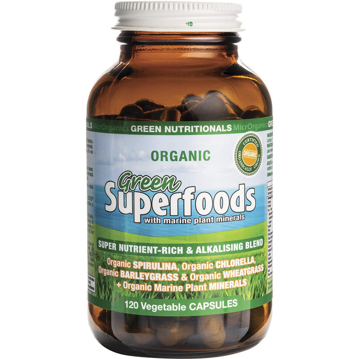 Green Nutritionals Organic Green Superfoods Vegan Capsules 600mg 120 Caps