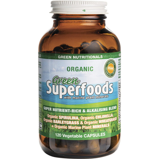 Green Nutritionals Organic Green Superfoods Vegan Capsules 600mg 120 Caps