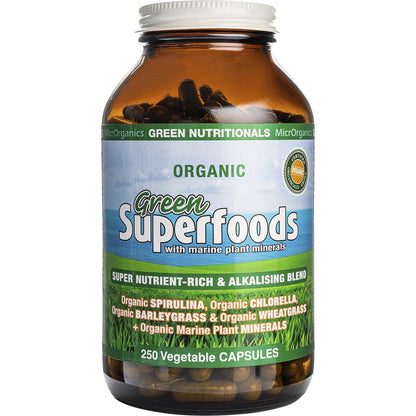 Green Nutritionals Organic Green Superfoods Vegan Capsules 600mg 250 Caps