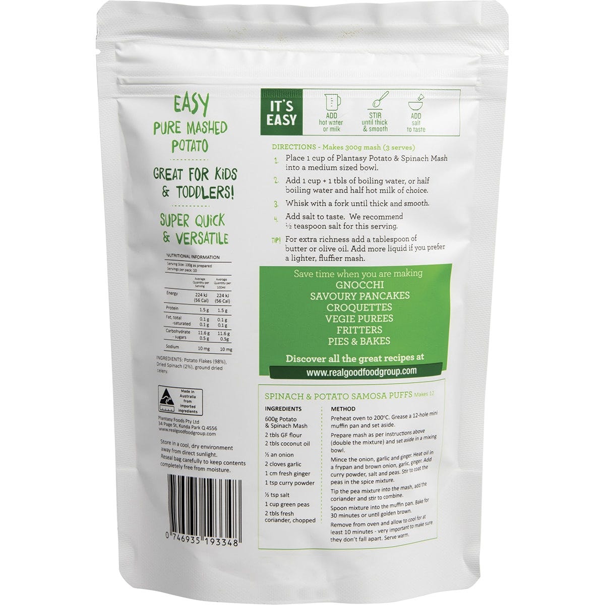 Plantasy Foods Potato & Spinach Mash Instant Mix 150g