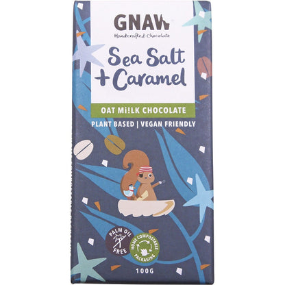 Gnaw Chocolate Handcrafted Oat Mi!lk Chocolate Sea Salt + Caramel 12x100g