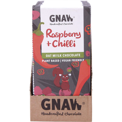 Gnaw Chocolate Handcrafted Oat Mi!lk Chocolate Raspberry + Chilli 12x100g