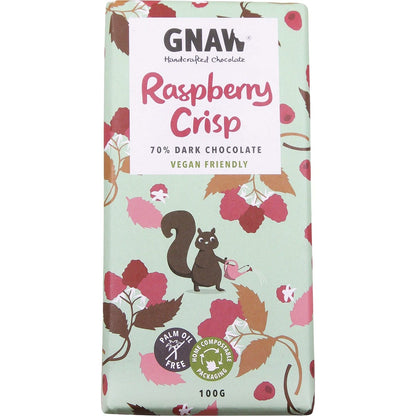 Gnaw Chocolate Handcrafted Dark Chocolate 70% Raspberry Crisp 12x100g