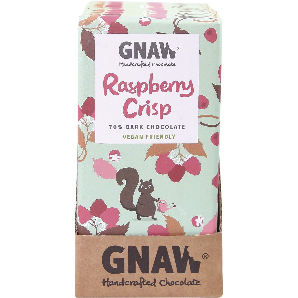 Gnaw Chocolate Handcrafted Dark Chocolate 70% Raspberry Crisp 12x100g