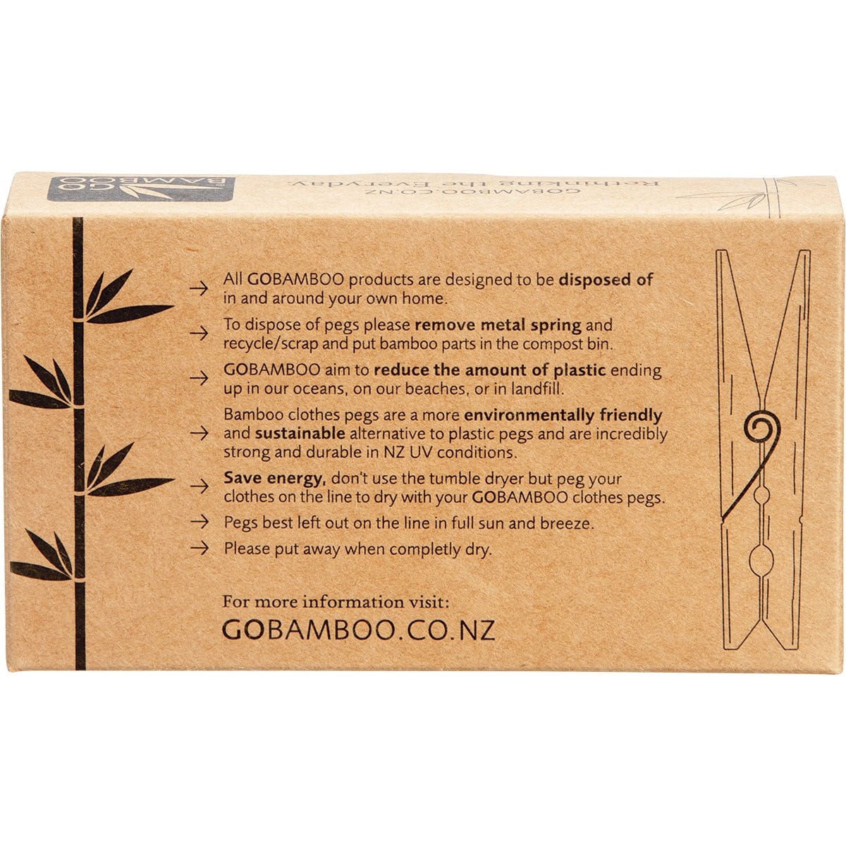 Go Bamboo Clothes Pegs Biodegradable Bamboo 20pk