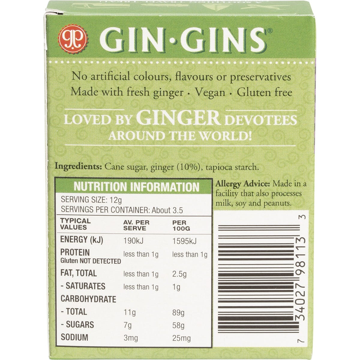 The Ginger People Gin Gins Ginger Candy Chewy Original 12x42g