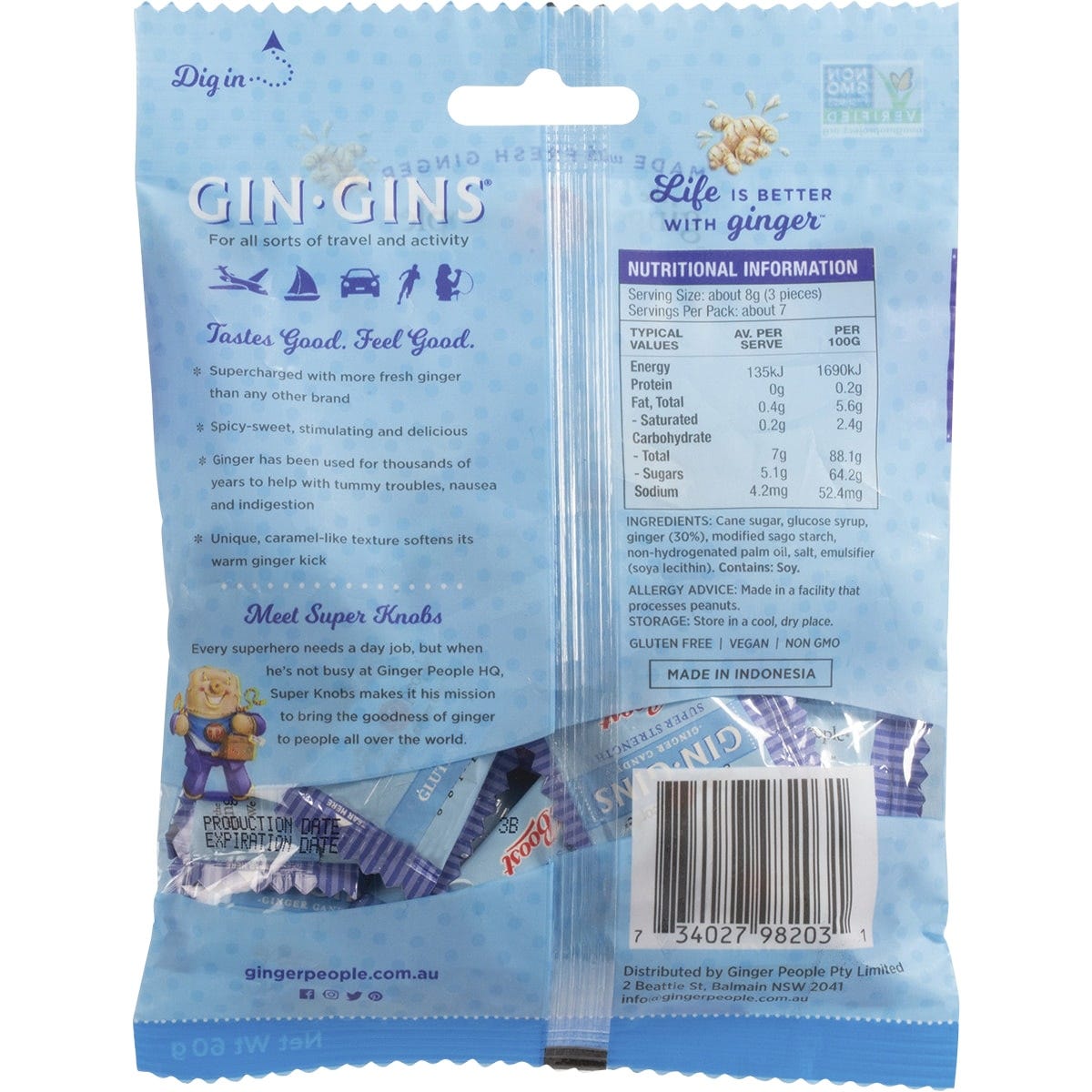 The Ginger People Gin Gins Ginger Candy Bag Super Strength 12x60g