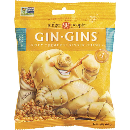 The Ginger People Gin Gins Ginger Candy Bag Chewy Spicy Turmeric 12x60g