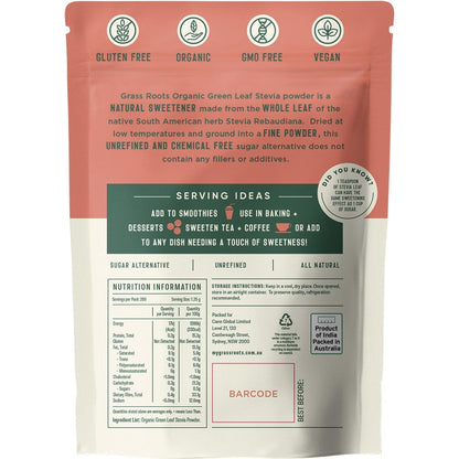 Grass Roots Organic Green Leaf Stevia Powder 250g