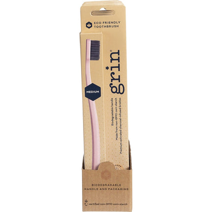 Grin Biodegradable Toothbrush Medium Rose Pink x8