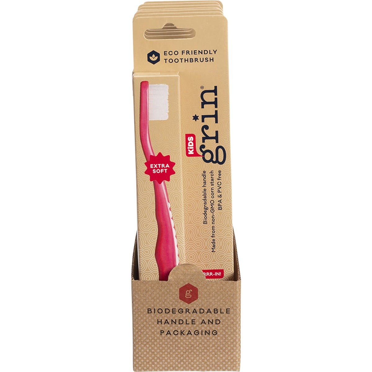 Grin Biodegradable Toothbrush Kids Extra Soft Pink x8