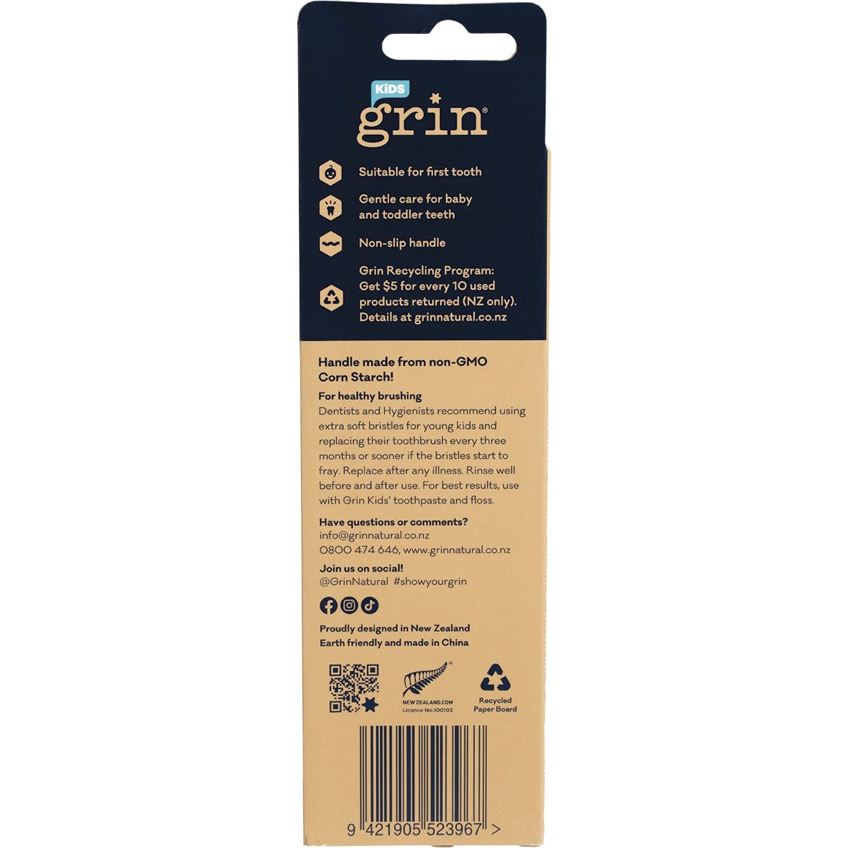 Grin Biodegradable Toothbrush Kids Extra Soft Blue x8