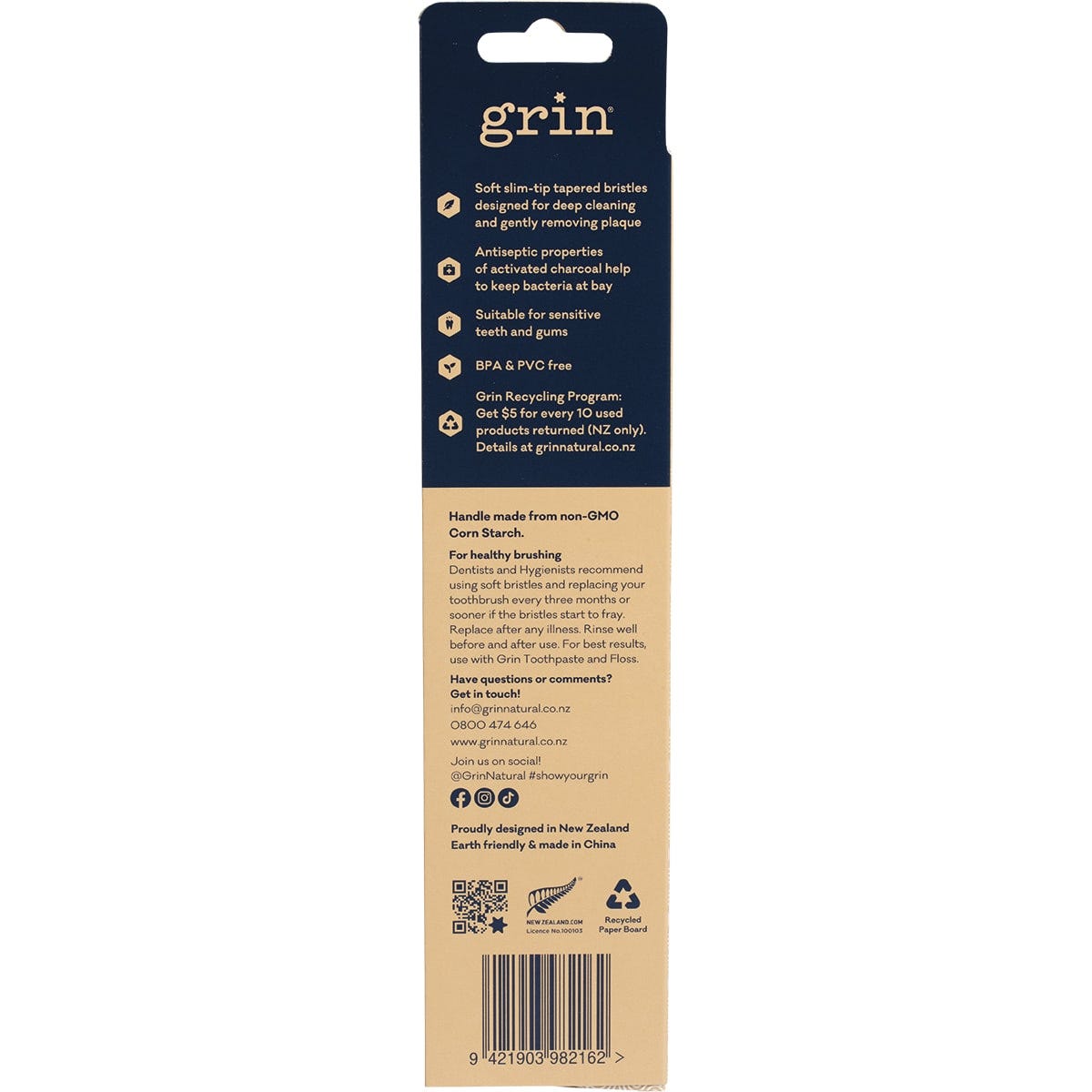 Grin Biodegradable Toothbrush Soft Grin Mint x8