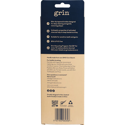 Grin Biodegradable Toothbrush Soft Mint-Ivory-Navy-Pink 8x4pk