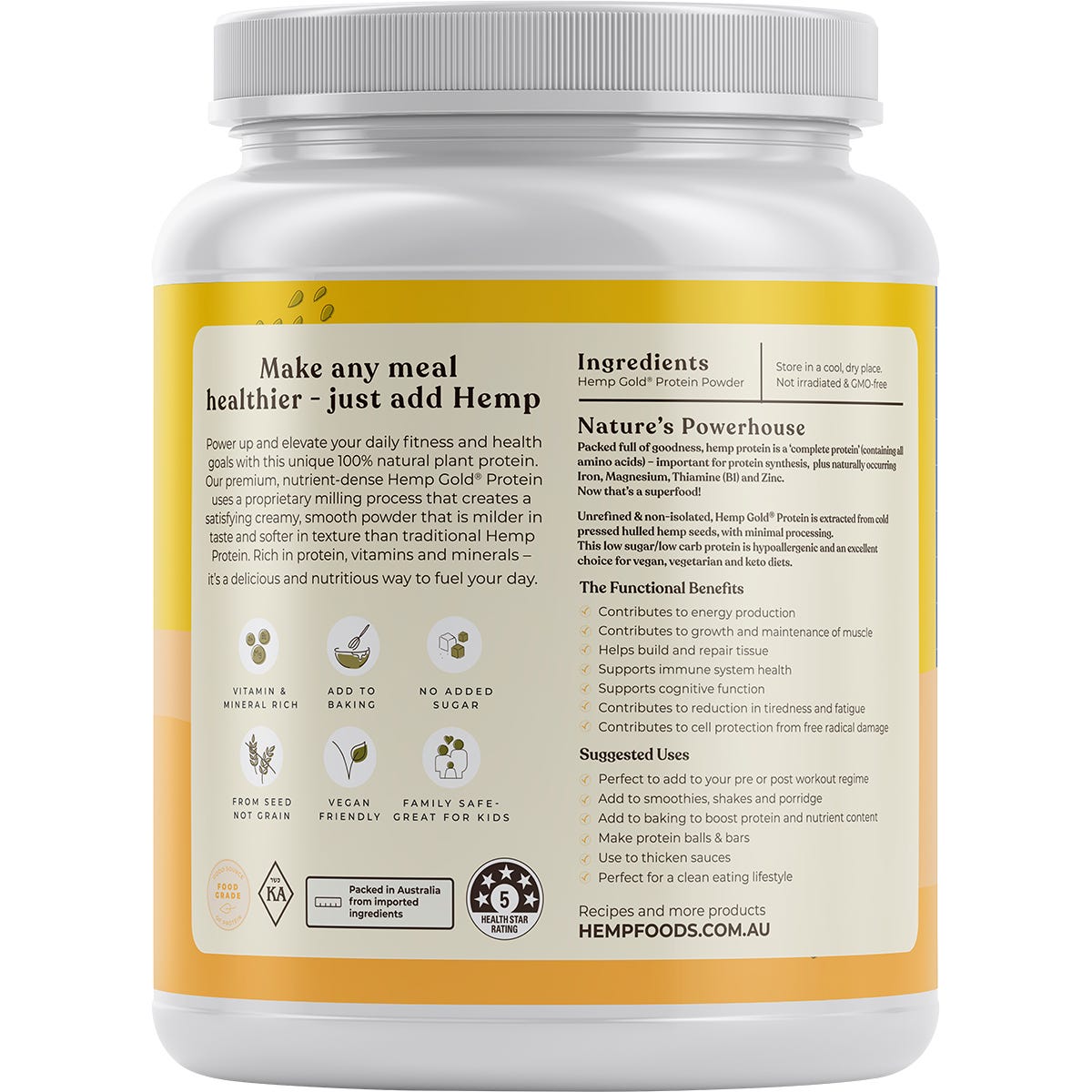 Hemp Foods Australia Organic Hemp Gold Protein 1.5kg