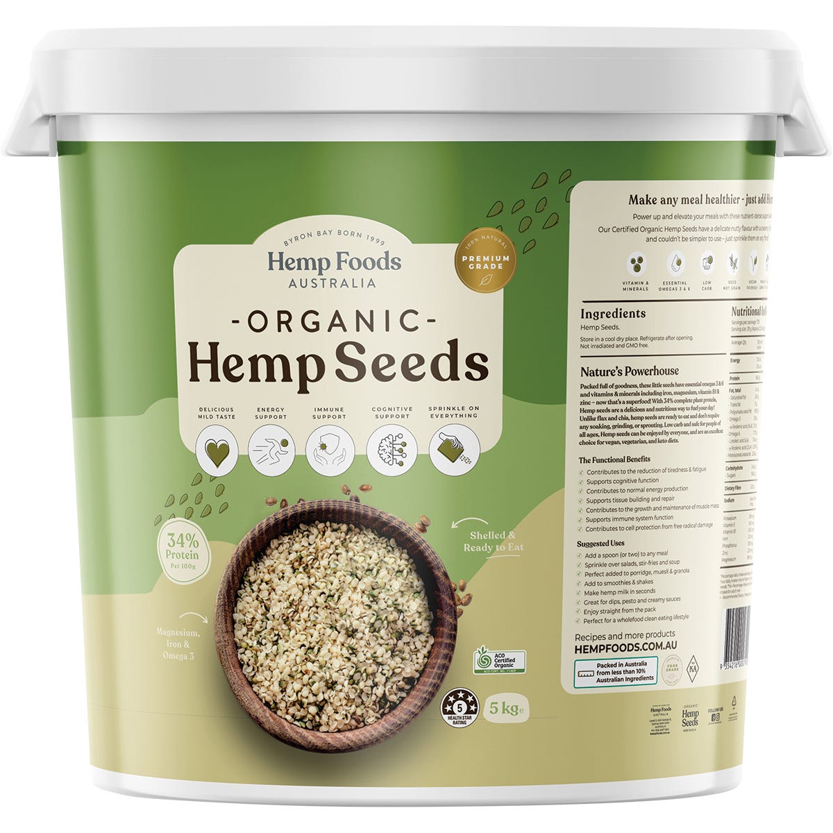 Hemp Foods Australia Organic Hemp Seeds Hulled 5kg