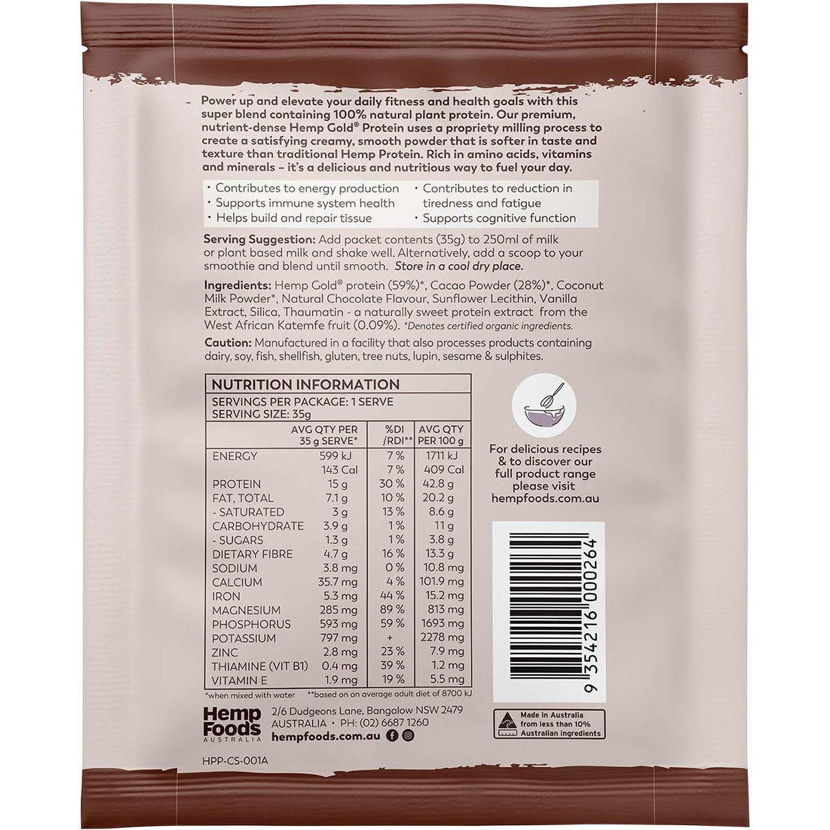 Hemp Foods Australia Organic Hemp Protein Chocolate 7x35g