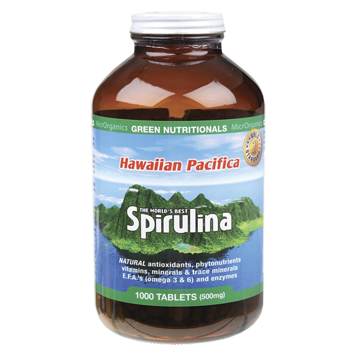 Green Nutritionals Hawaiian Pacifica Spirulina Tablets 500mg 1000 Tabs