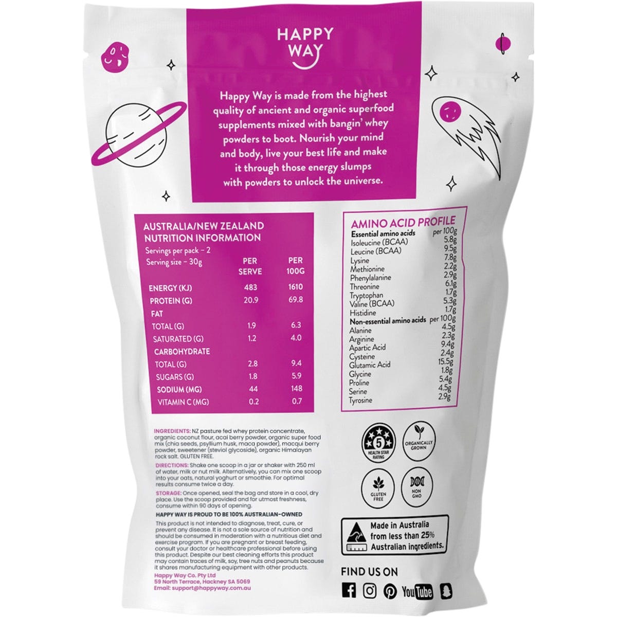 Happy Way Whey Protein Powder Berry 6x60g