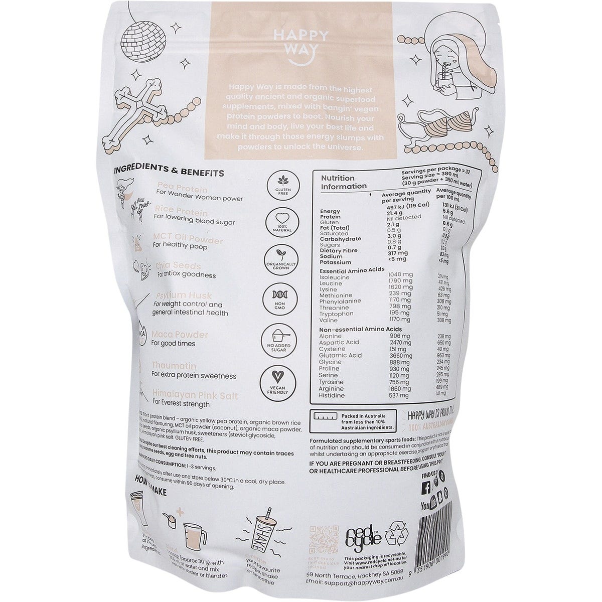 Happy Way Vegan Protein Powder Vanilla 1kg