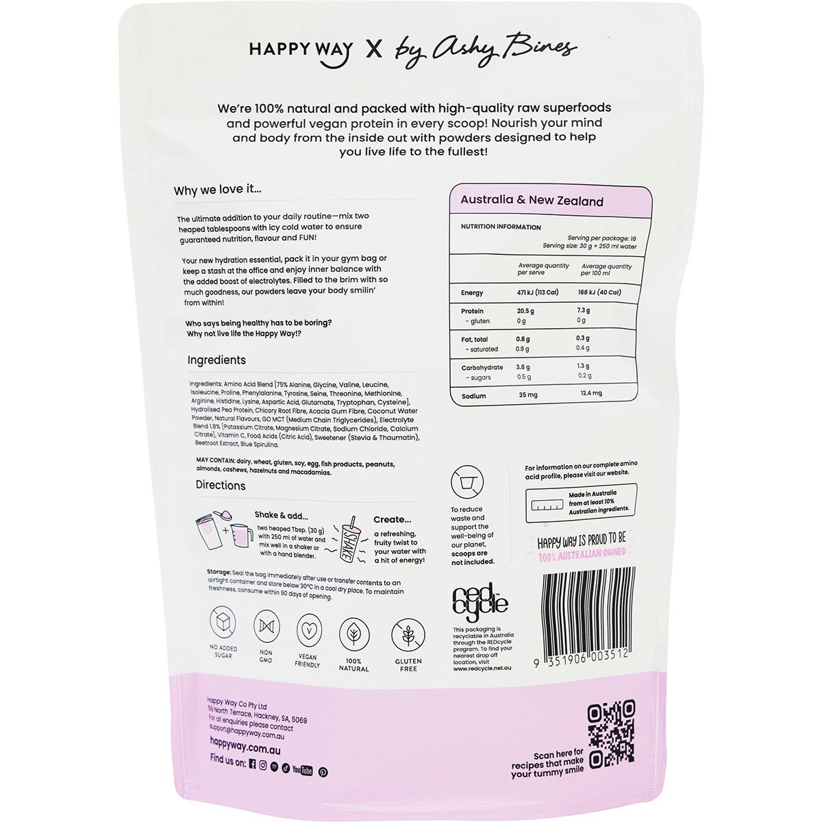 Happy Way Ashy Bines Vegan Protein Water Grape Bubble Gum 420g