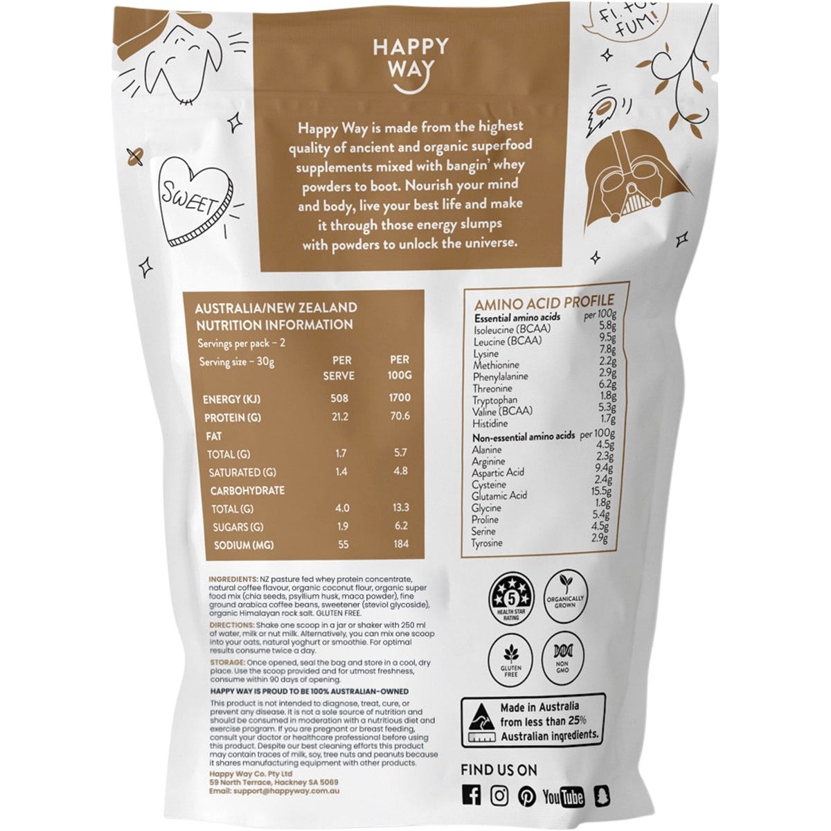 Happy Way Whey Protein Powder Coffee 6x60g